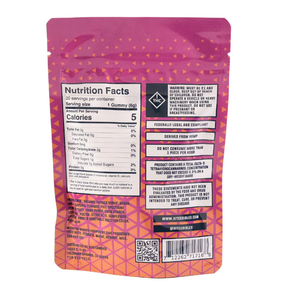 XITE Fruit Gummies | 1200MG Bag (10MG THC + 50MG CBD per gummy)